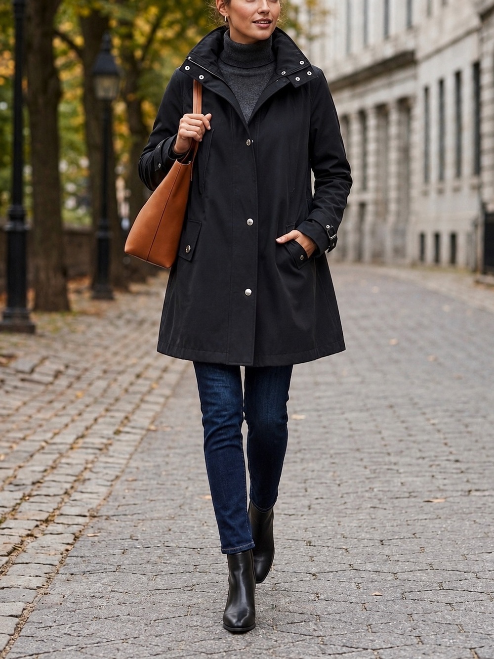 Calvin Klein Hooded A-Line Trench Rain Coat